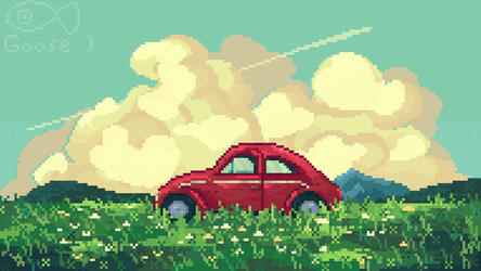 pixel landscape + prop (car)